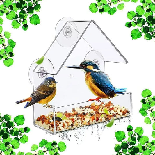 Acrylic Window Bird Feeder, Clear House with Suction Cup for Backyard