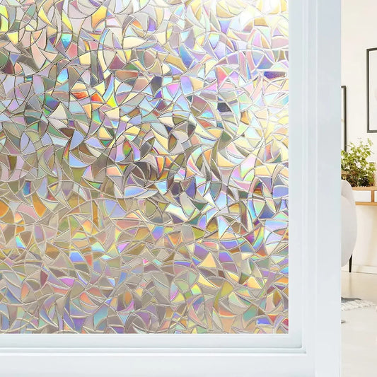 Window Privacy Film Rainbow Static Cling Stained Glass Film Window Covering Sticker Non-Adhesive Removable Reflective for Home