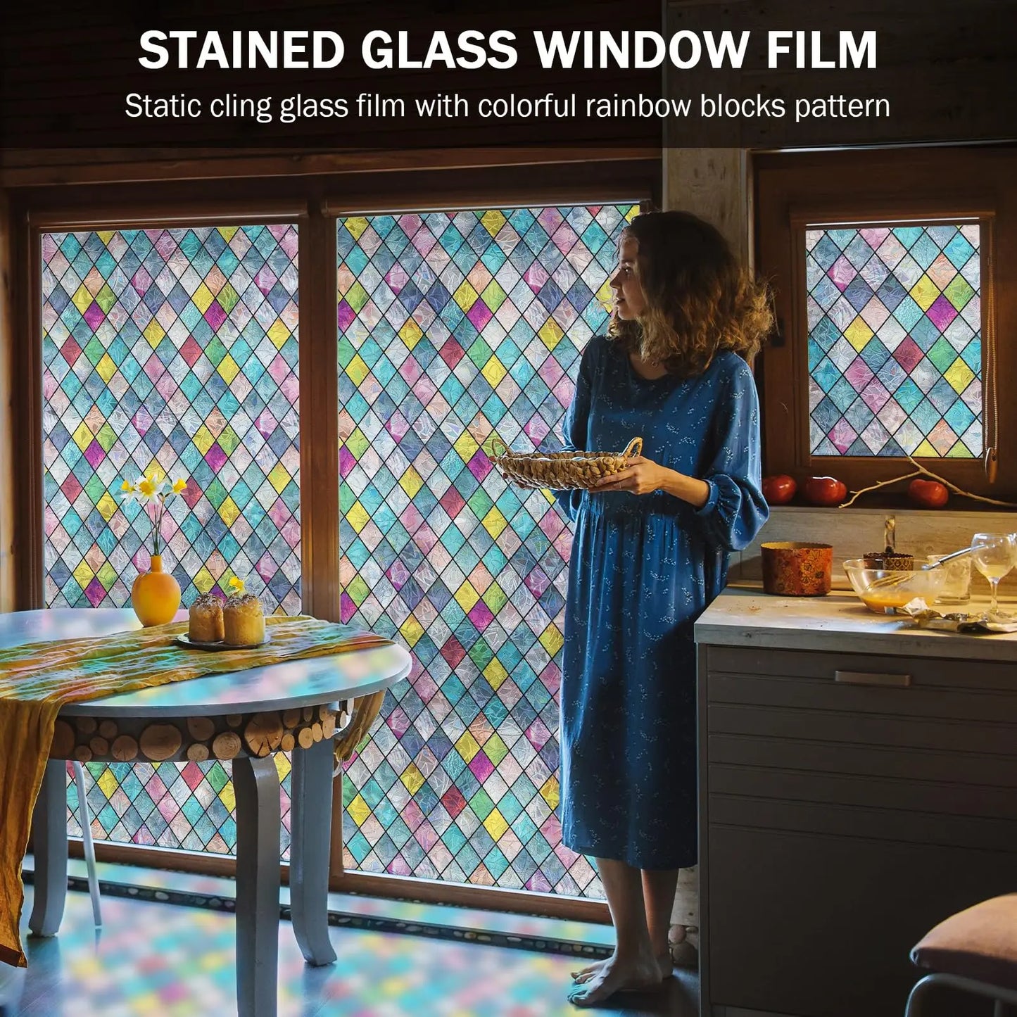 Colorful Stained Glass Window Film – Lattice Tint & Anti-UV