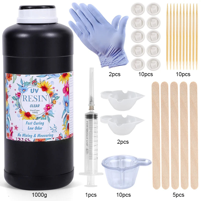 Hard UV Resin Glue Kit, Quick-Drying Epoxy for Jewelry & Mold Making