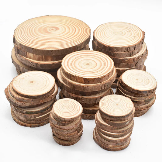 Natural Pine Wood Slices – 3–12cm Thick, Unfinished Round Discs with Bark for DIY Crafts & Rustic Decor