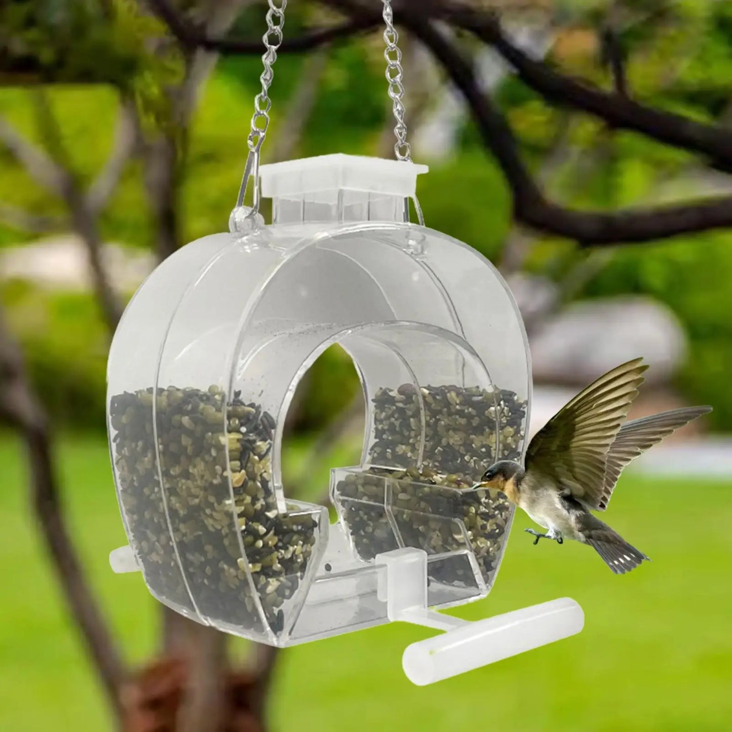 Clear Acrylic Window Bird Feeder, Outdoor Hanging with Chain