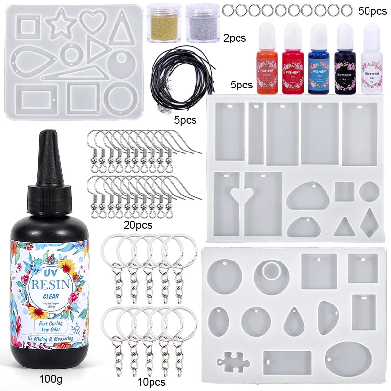 Hard UV Resin Glue Kit, Quick-Drying Epoxy for Jewelry & Mold Making