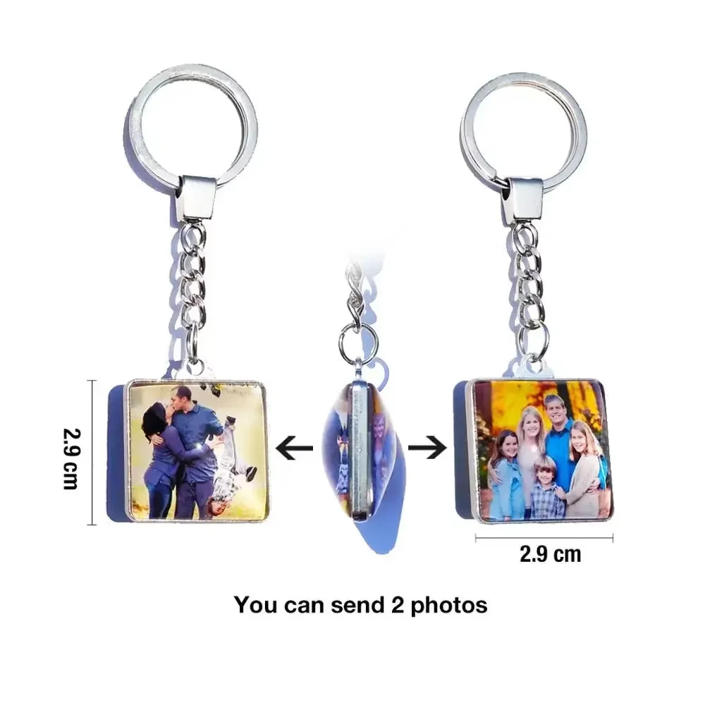 DIY Double‑Sided Custom Photo Keychain – Personalized Glass Cabochon for Family & Lovers