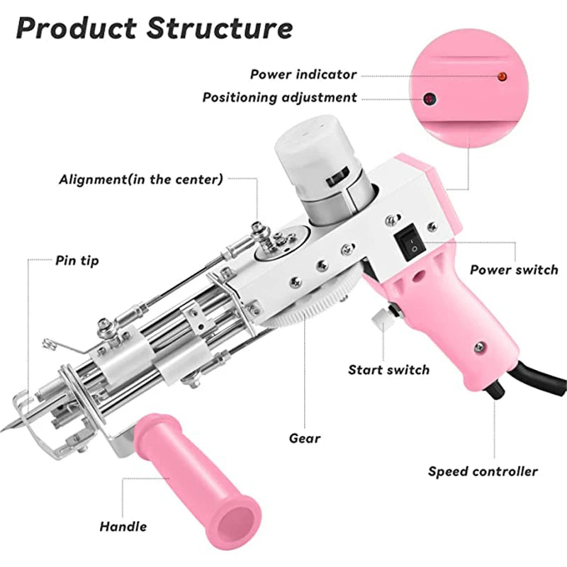 Upgraded 2-in-1 Tufting Gun – Cut/Loop Pile Rug Weaving Flocking Machine