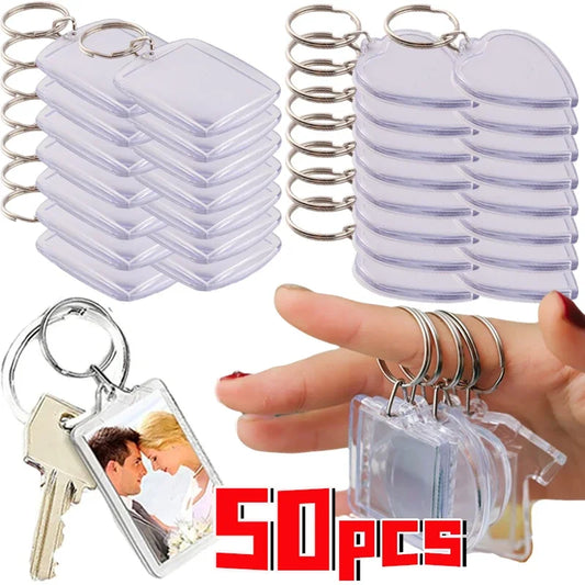 5/50pcs Transparent Rectangle Blank Clear Acrylic Insert Photo Picture Frame Keyring Keychain DIY Split Ring Key Chain Gifts