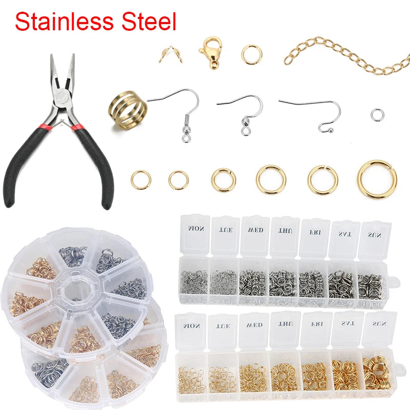 Jewelry Making Kit with Stainless Steel Jump Rings, Clasp & Earring Hooks