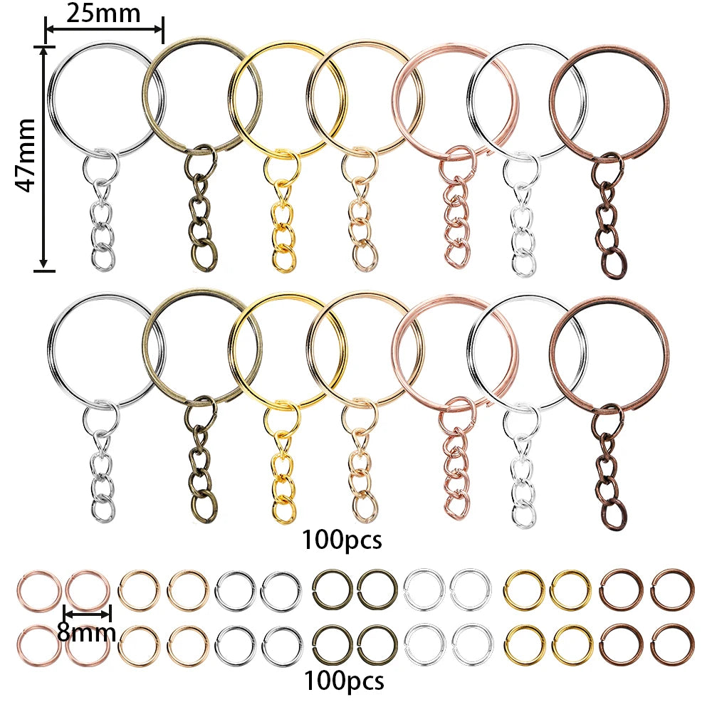 100-Pack 25mm Key Rings & 8mm Jump Rings for DIY Keychains