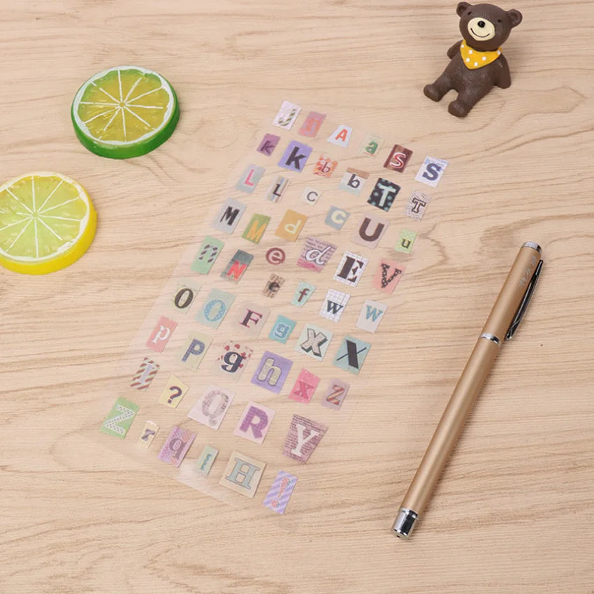 6Sheets English Alphabet Number Retro Stickers DIY Scrapbooking