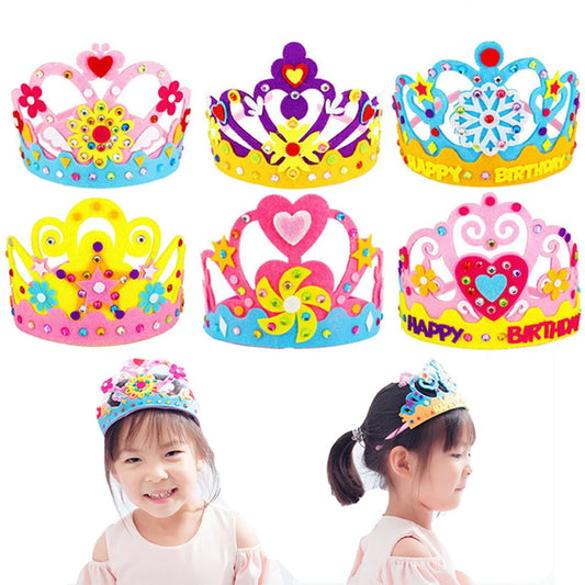 3Pcs Non-woven DIY Crown Hat Princess Arts & Crafts Birthday Gifts