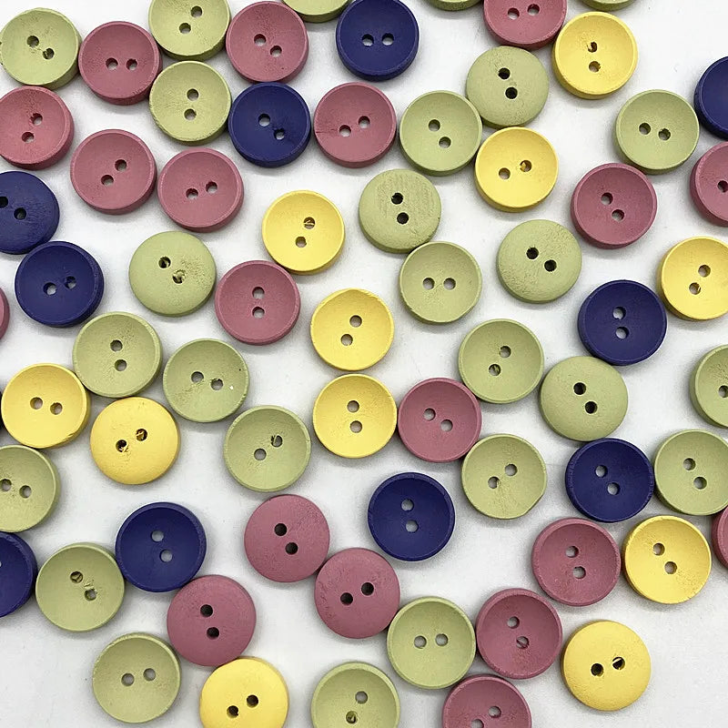 30-Pack Mixed Wood Buttons 15mm – Round & Monogrammed