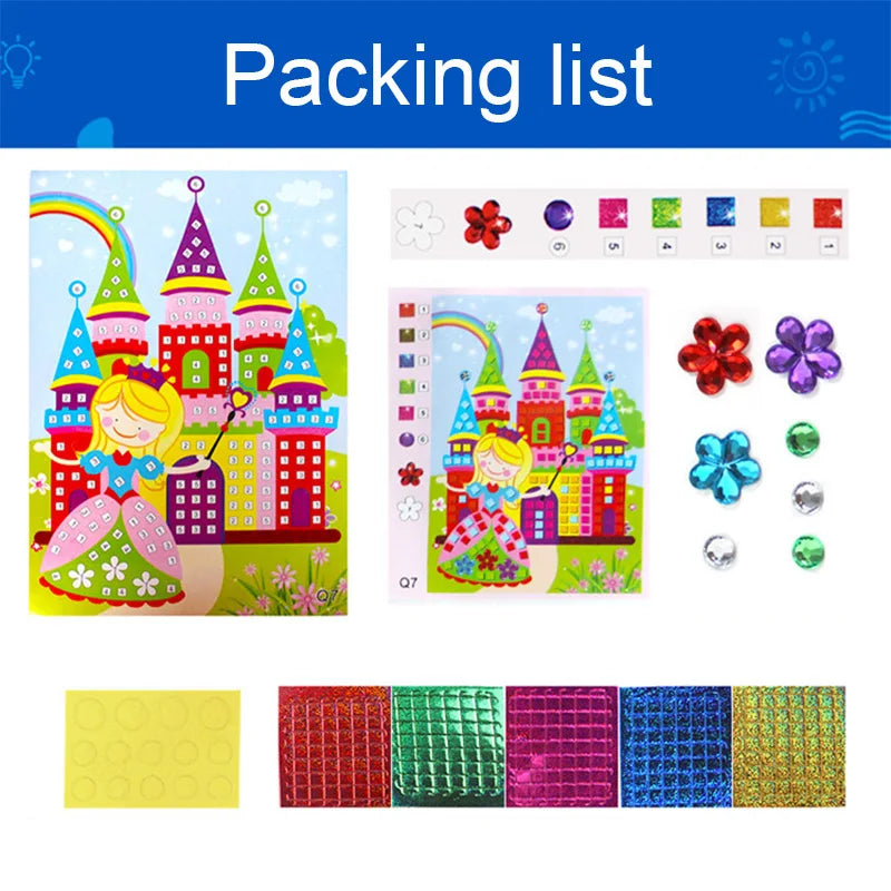 6Pcs Mosaic Diamond Craft Stickers Crystal Puzzle Educational Toy