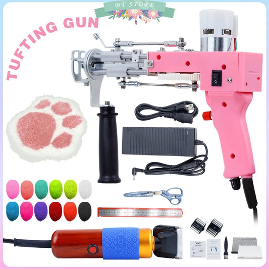 Electric Pink Tufting Gun – DIY Cut/Loop Pile Flocking Machine (100–240V)