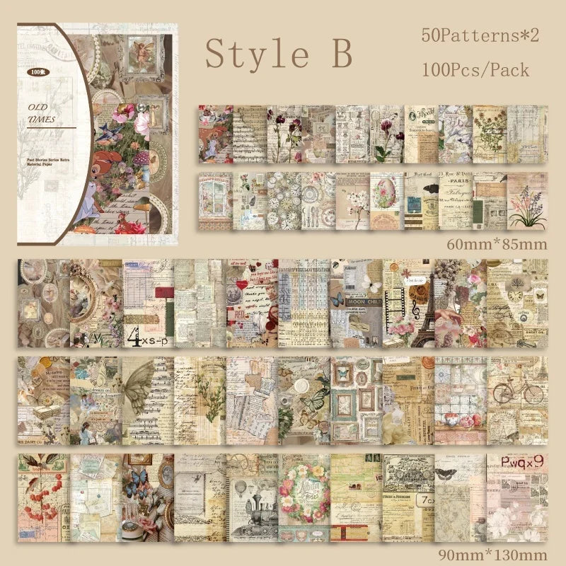 100Pcs Past Stories Vintage Scrapbooking Paper Journal Collage DIY Supplies