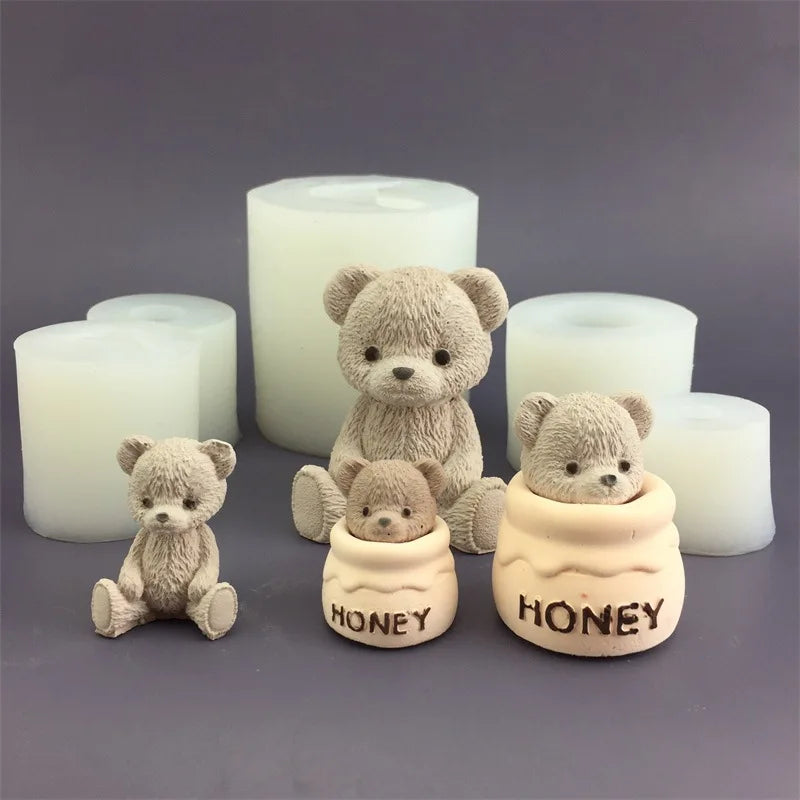 1Pc Teddy Bear Honey Jar Silicone Mold Chocolate Candle Gypsum