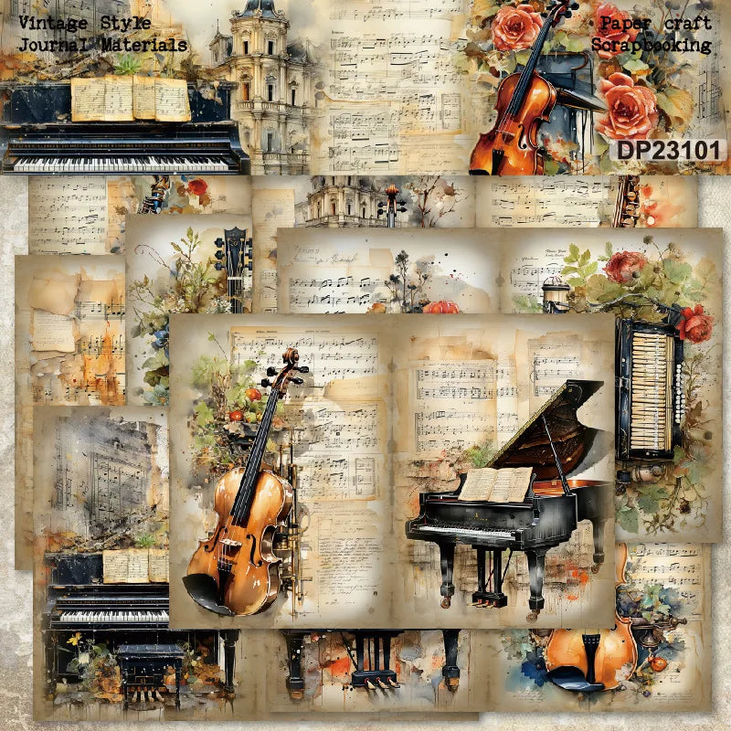 KLJUYP 8Sheets A5 Piano Guitar Scrapbooking Paper Pack