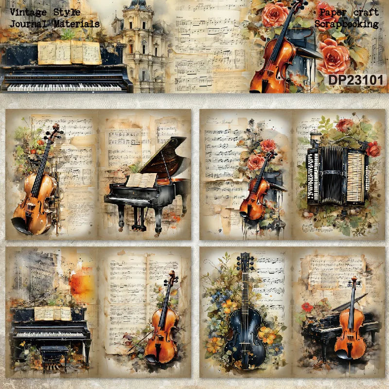 KLJUYP 8Sheets A5 Piano Guitar Scrapbooking Paper Pack