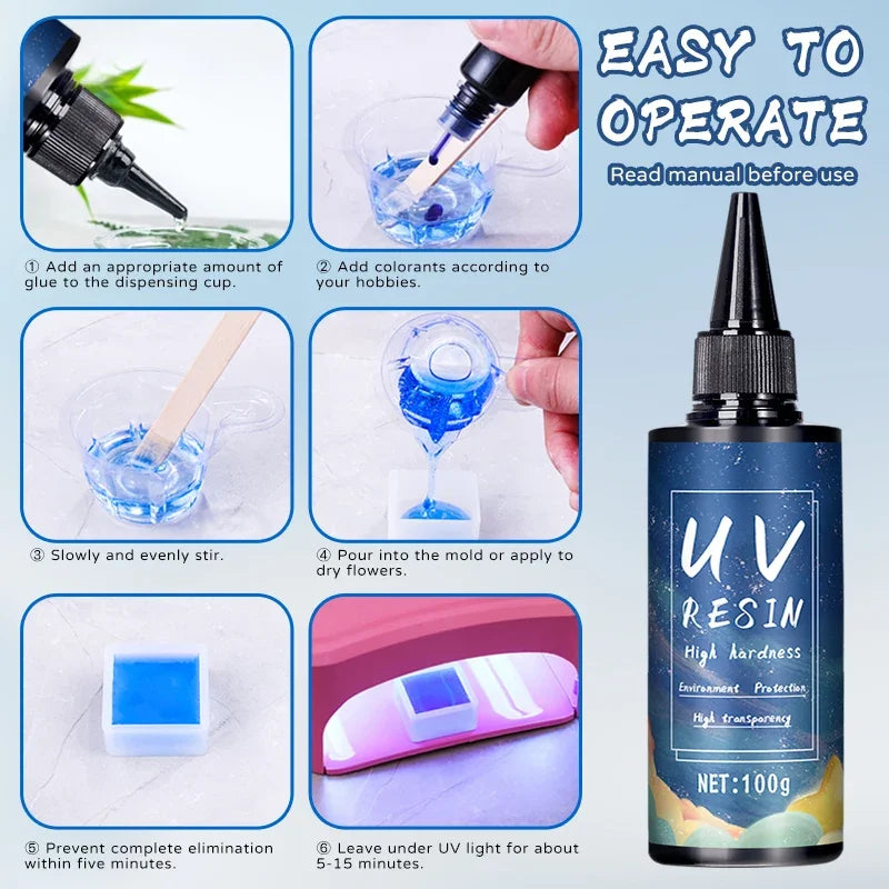 UV Resin Glue (20–1000g), High Transparency & Fast Dry for DIY