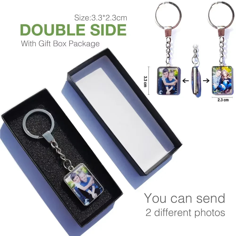 DIY Double‑Sided Custom Photo Keychain – Personalized Glass Cabochon for Family & Lovers