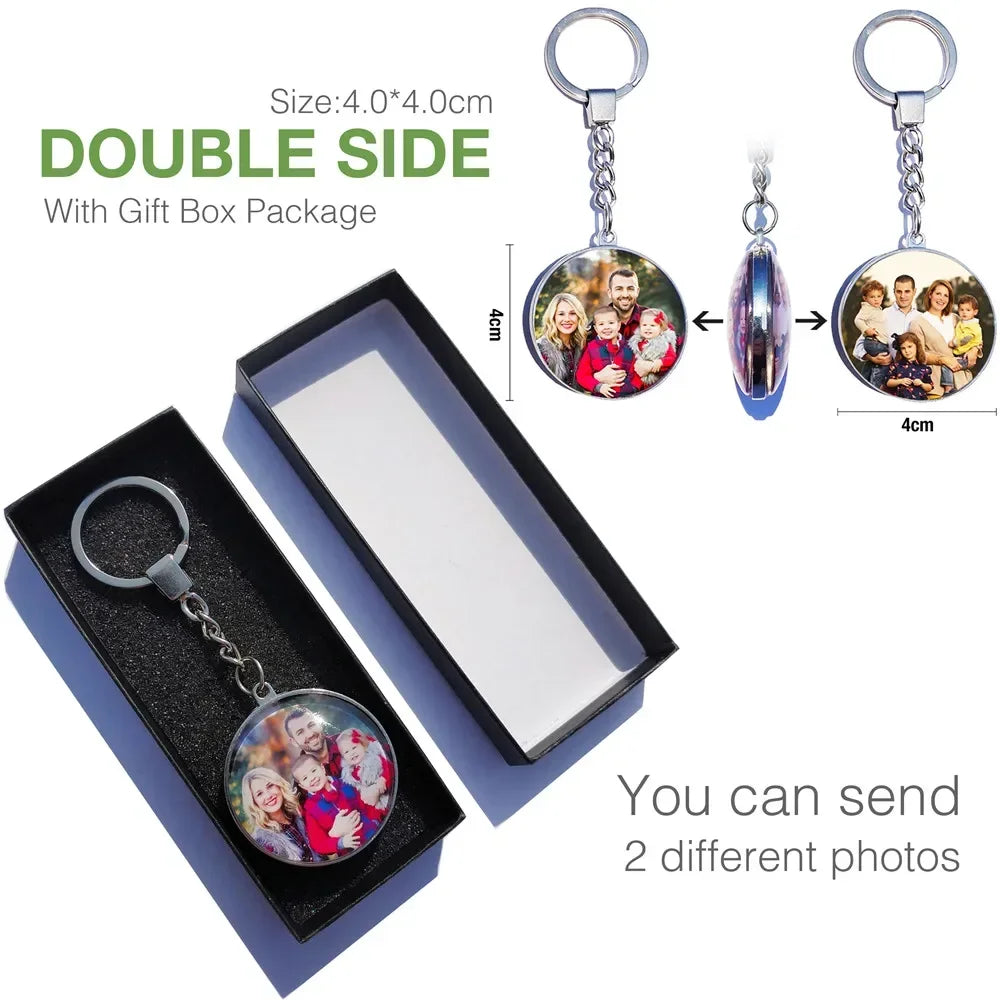 DIY Double‑Sided Custom Photo Keychain – Personalized Glass Cabochon for Family & Lovers