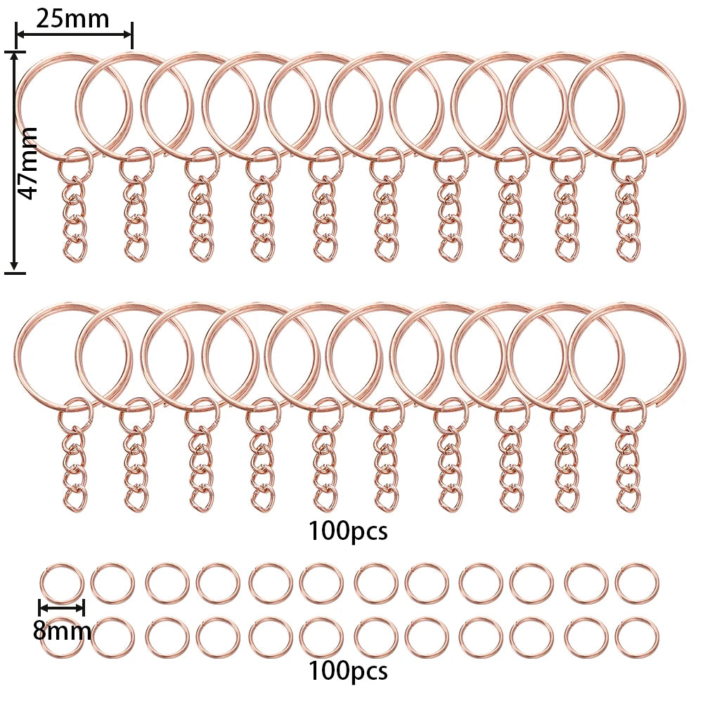 100-Pack 25mm Key Rings & 8mm Jump Rings for DIY Keychains