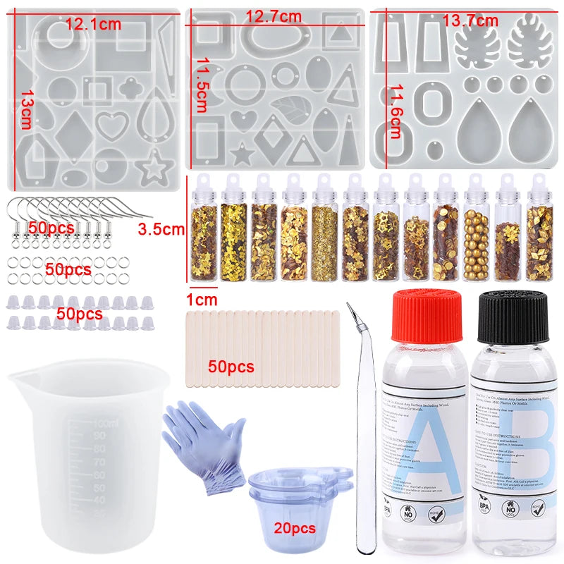 Epoxy Resin Glue & Silicone Mold Kit, Ideal for Earrings & Keychains