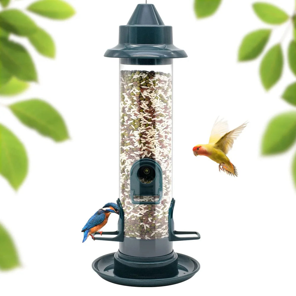 Hanging Wild Bird Feeder, Automatic Food Dispenser with Multiple Holes