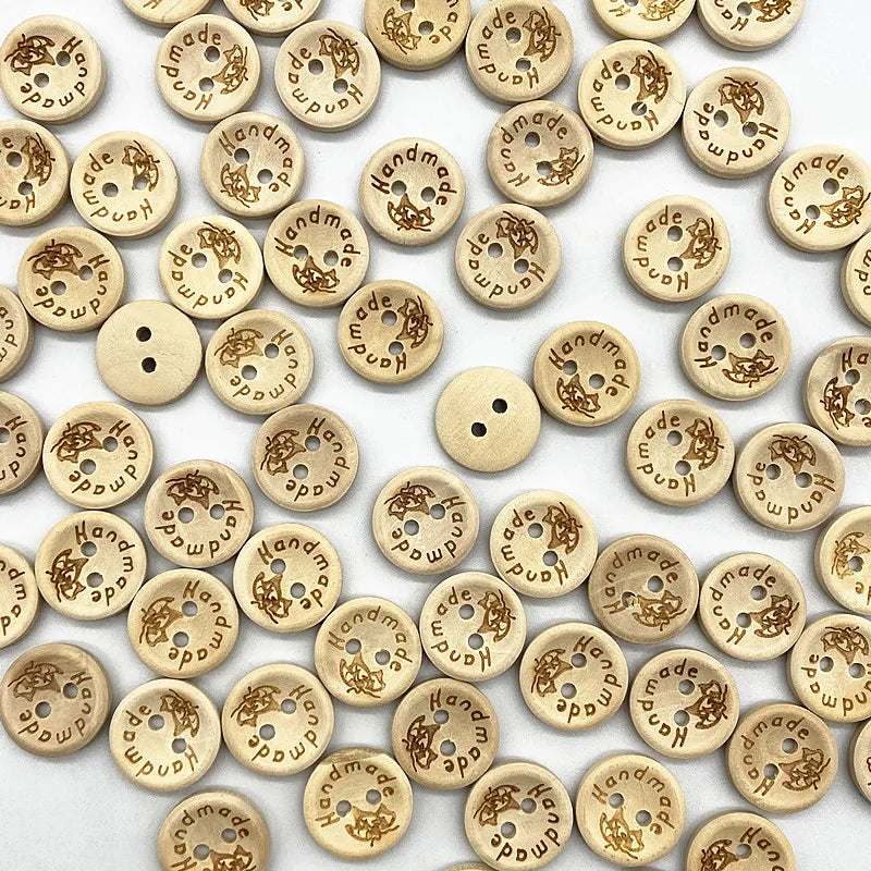 30-Pack Mixed Wood Buttons 15mm – Round & Monogrammed