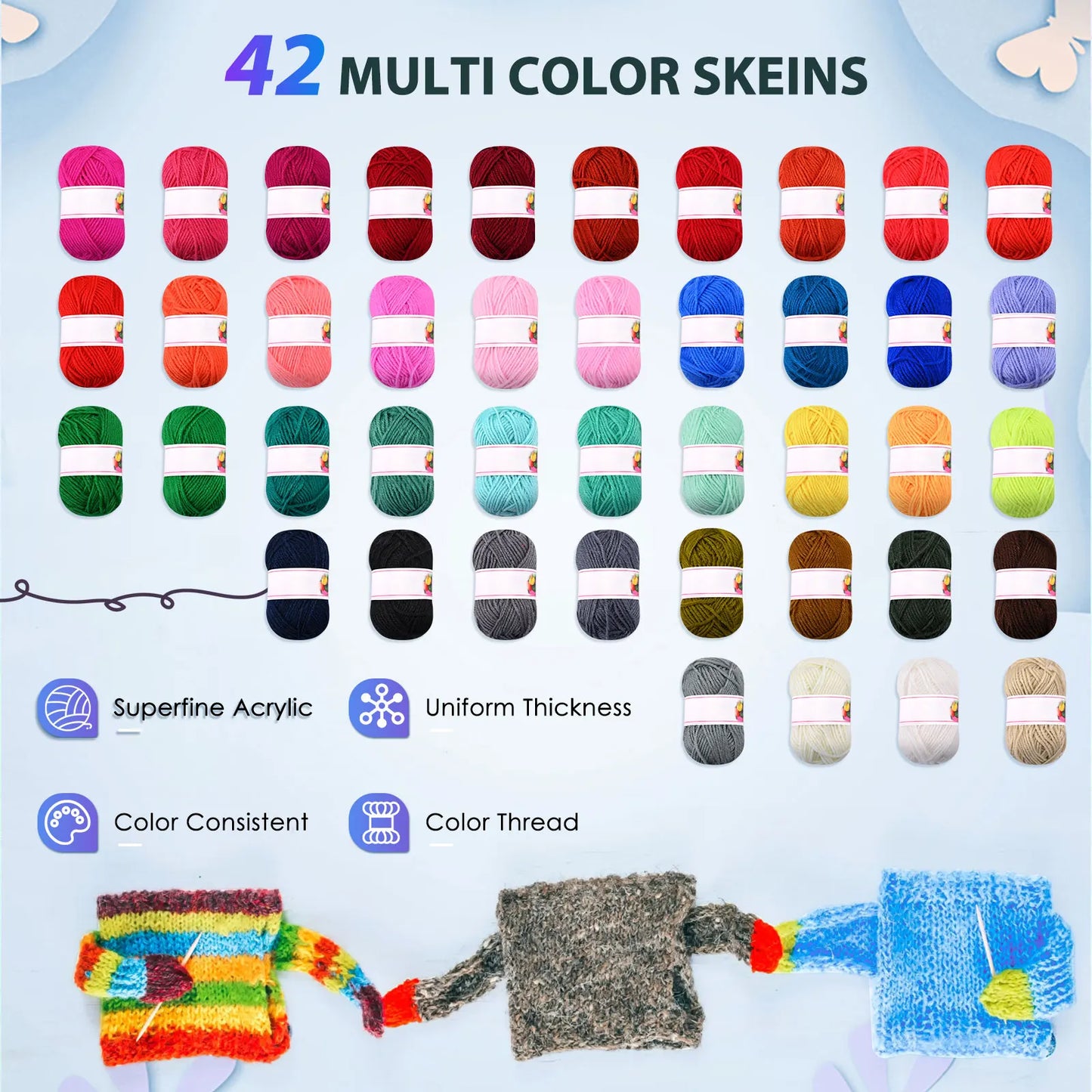 42-Color Tufting Yarn Set – Polyester/Cotton for Rug & Carpet Making