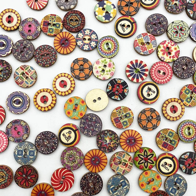 30-Pack Mixed Wood Buttons 15mm – Round & Monogrammed