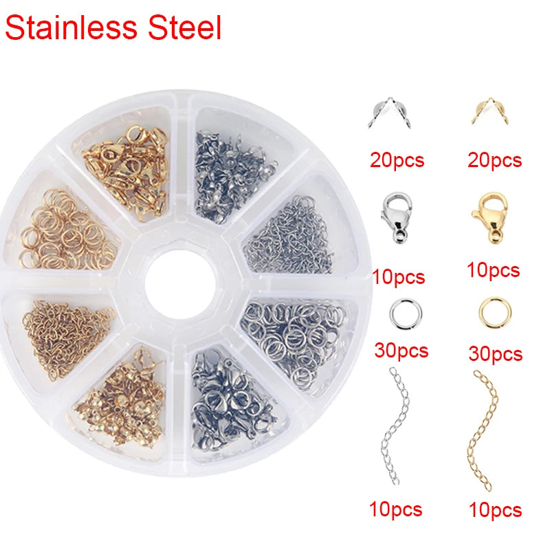 Jewelry Making Kit with Stainless Steel Jump Rings, Clasp & Earring Hooks