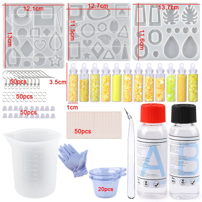 Epoxy Resin Glue & Silicone Mold Kit, Ideal for Earrings & Keychains