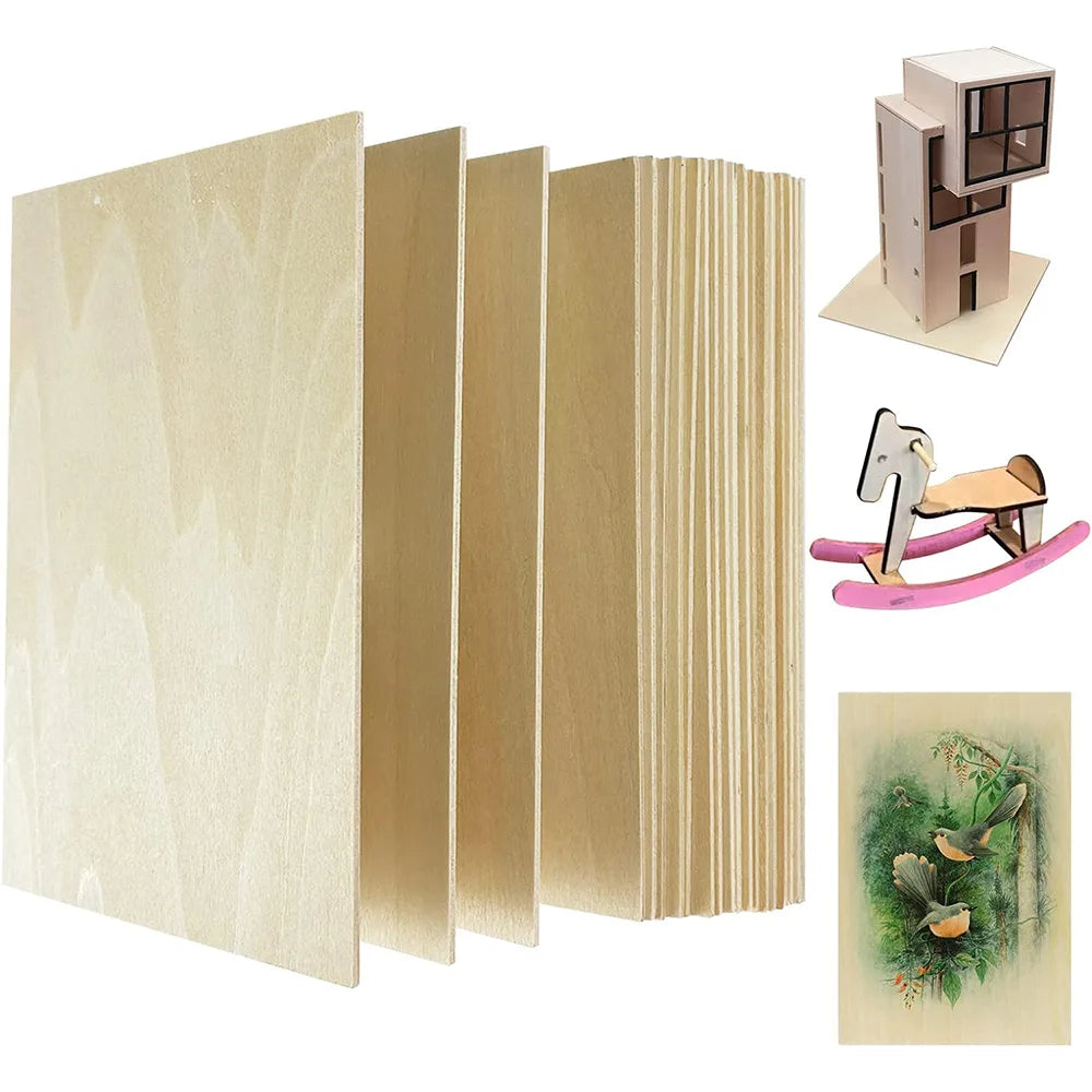 10‑Pack Thin Basswood Boards – 15×10cm, 2mm Unfinished Craft Model Material