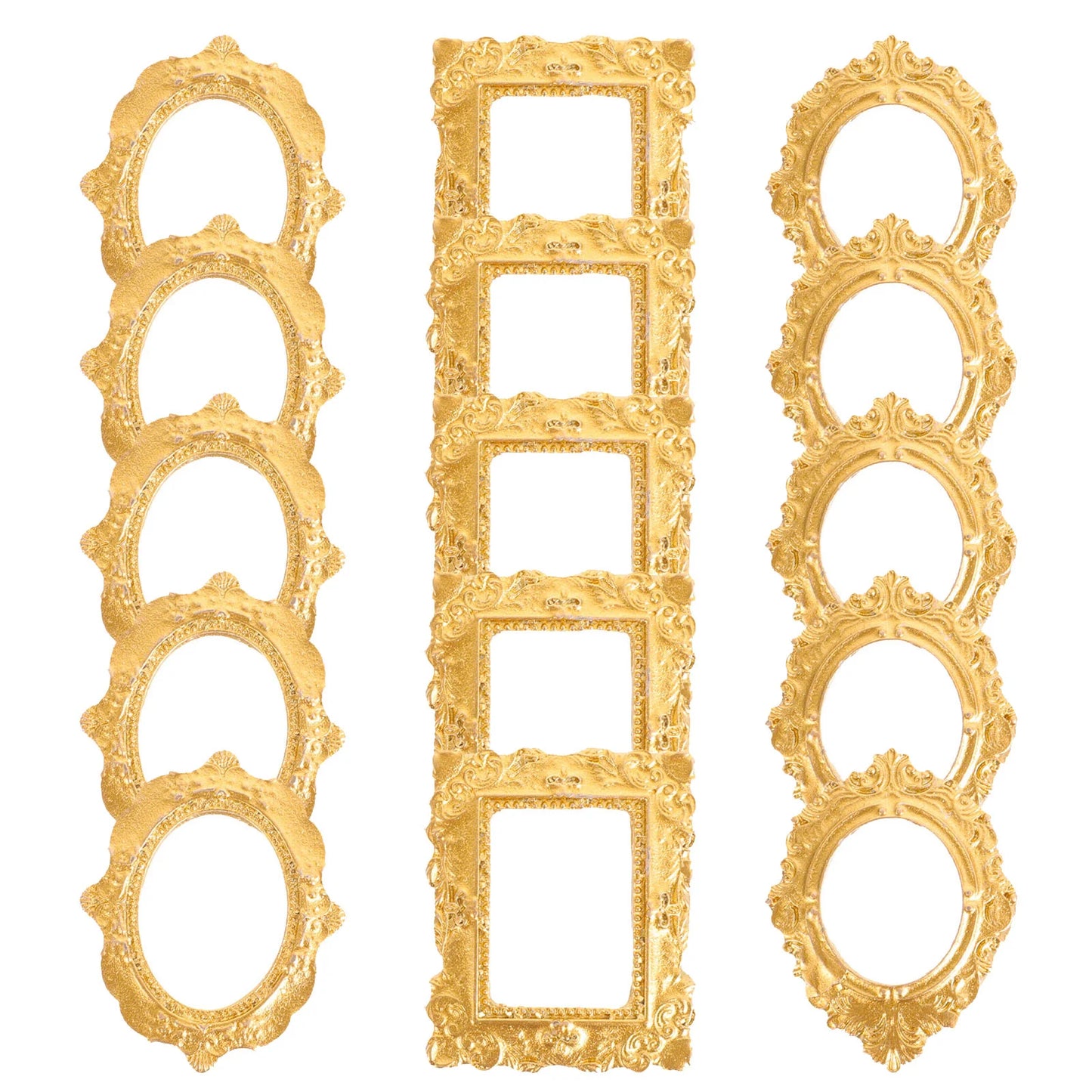 15 Pcs Mini Resin Photo Frames Retro Gold Mirror Decor