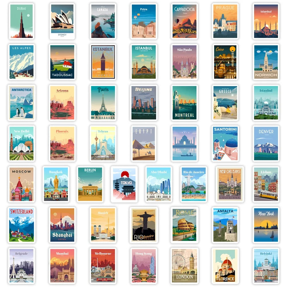 World Famous City Stickers Architecture Travel Waterproof