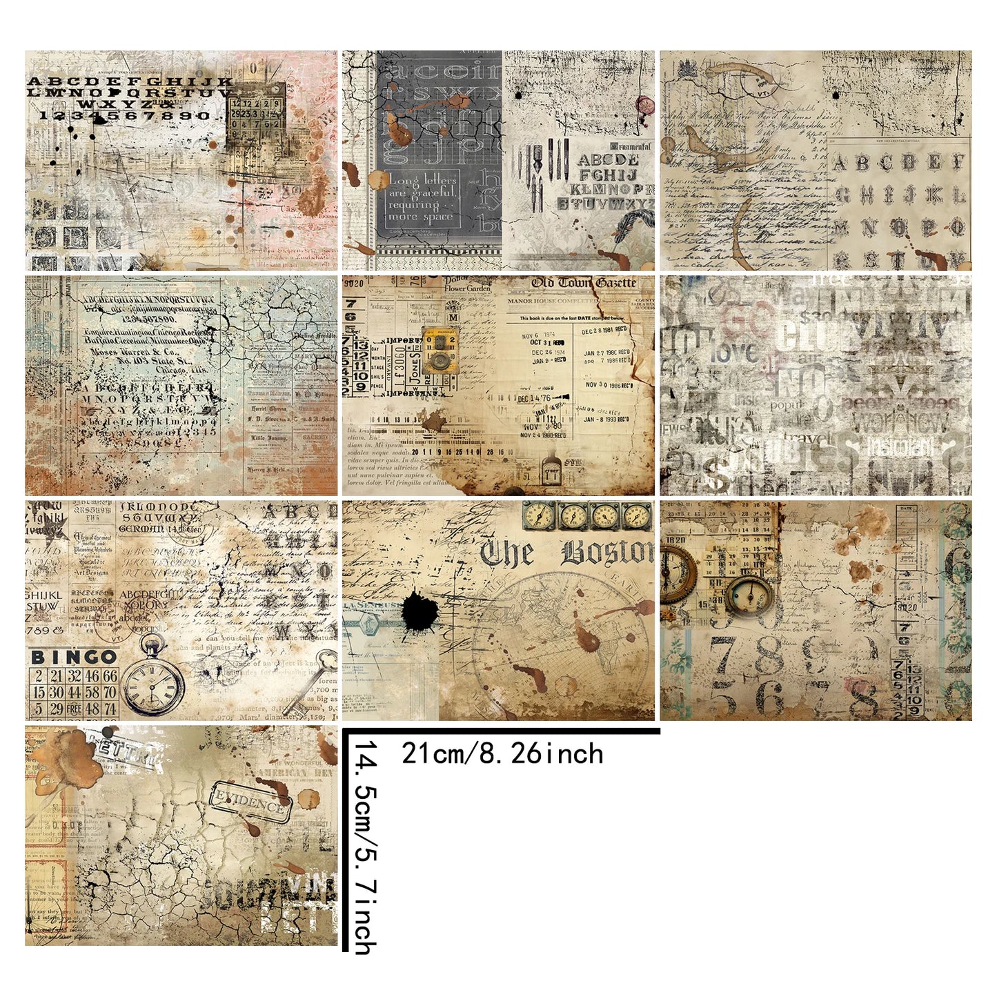 10 Sheets A5 Vintage Newspaper Collage Number Labels Grunge Scrapbooking