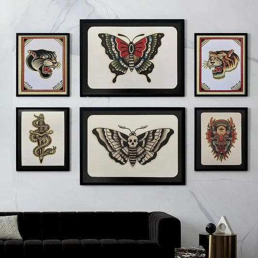 Scandinavian Vintage Flowers Butterfly Skull Canvas Poster