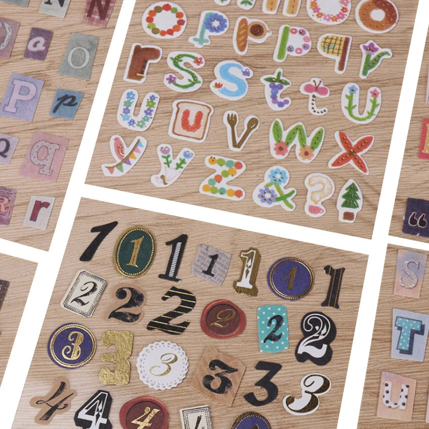 6Sheets English Alphabet Number Retro Stickers DIY Scrapbooking