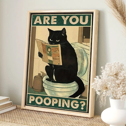 Funny Cat in Toilet Poster Retro Art Living Room Decor