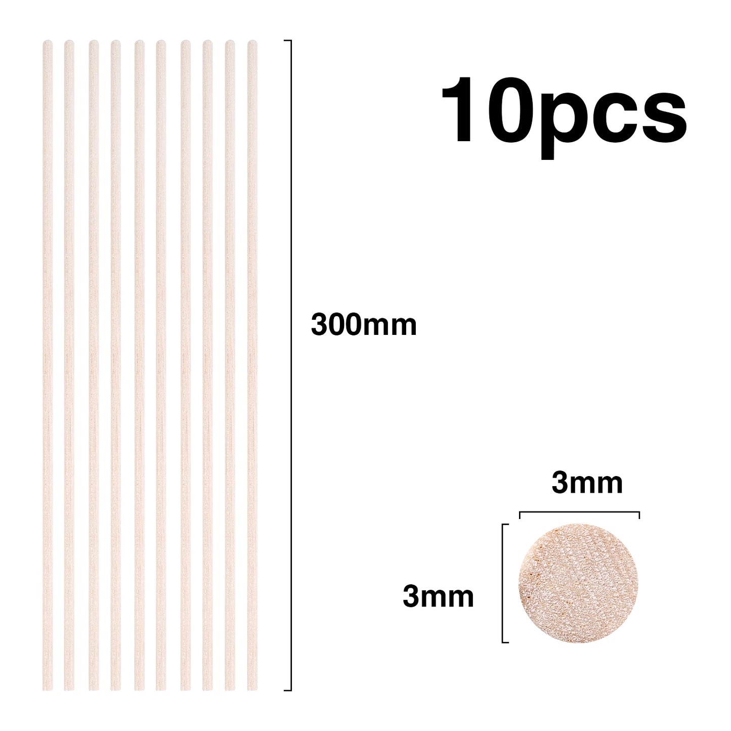 Balsa Wood Round Sticks – 3–30 pcs/Lot, 3–12mm Diameter, 10–50cm Length for Model Building