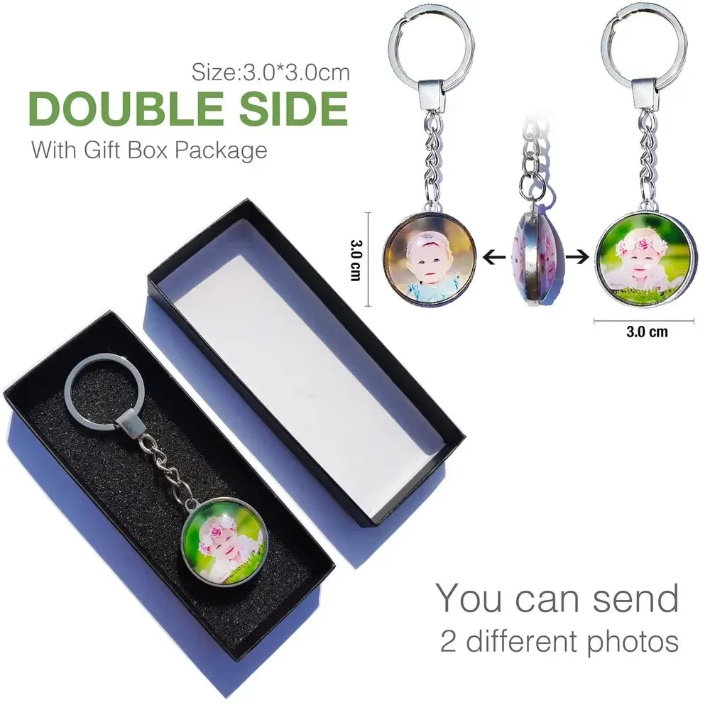 DIY Double‑Sided Custom Photo Keychain – Personalized Glass Cabochon for Family & Lovers