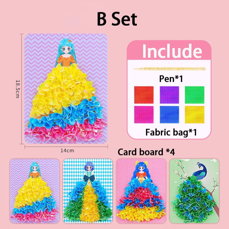 Puzzle Puncture Painting Boards Kids DIY Princess/Hedgehog/Peacock