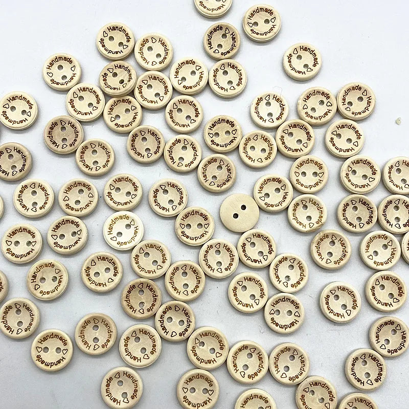 30-Pack Mixed Wood Buttons 15mm – Round & Monogrammed