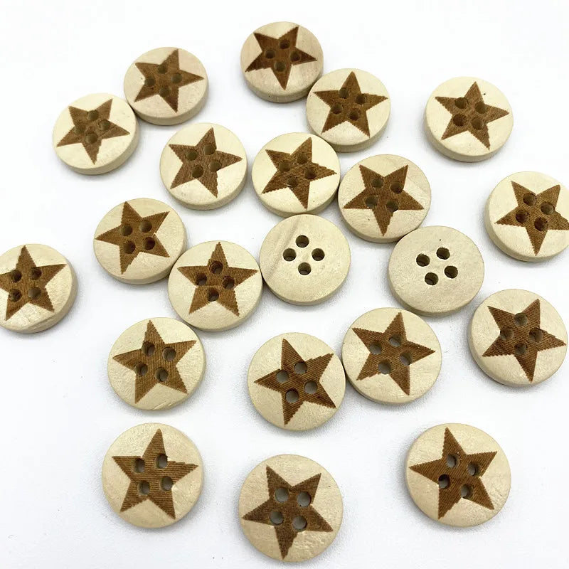 30-Pack Mixed Wood Buttons 15mm – Round & Monogrammed