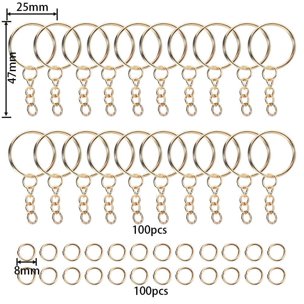 100-Pack 25mm Key Rings & 8mm Jump Rings for DIY Keychains