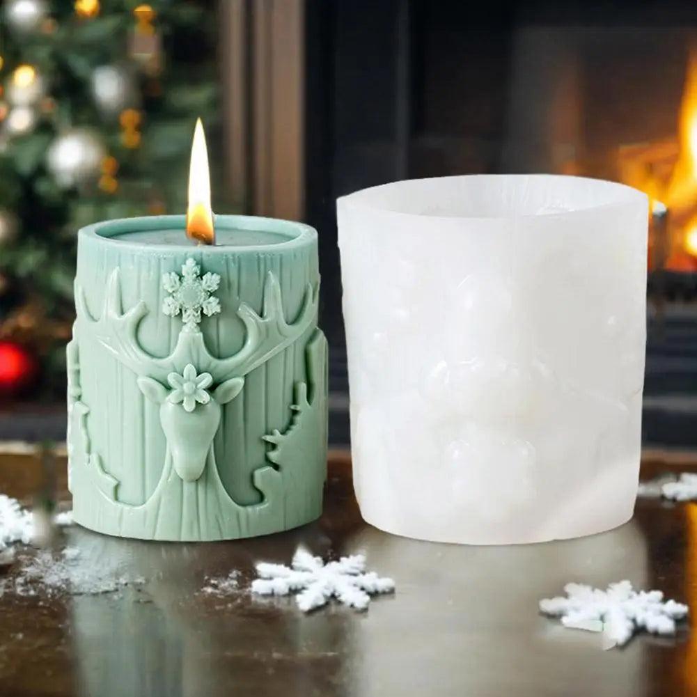 3D Christmas Tree Carving Cylinder Candle Silicone Mold Reindeer