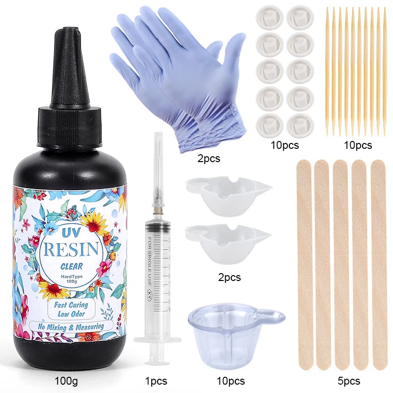 Hard UV Resin Glue Kit, Quick-Drying Epoxy for Jewelry & Mold Making