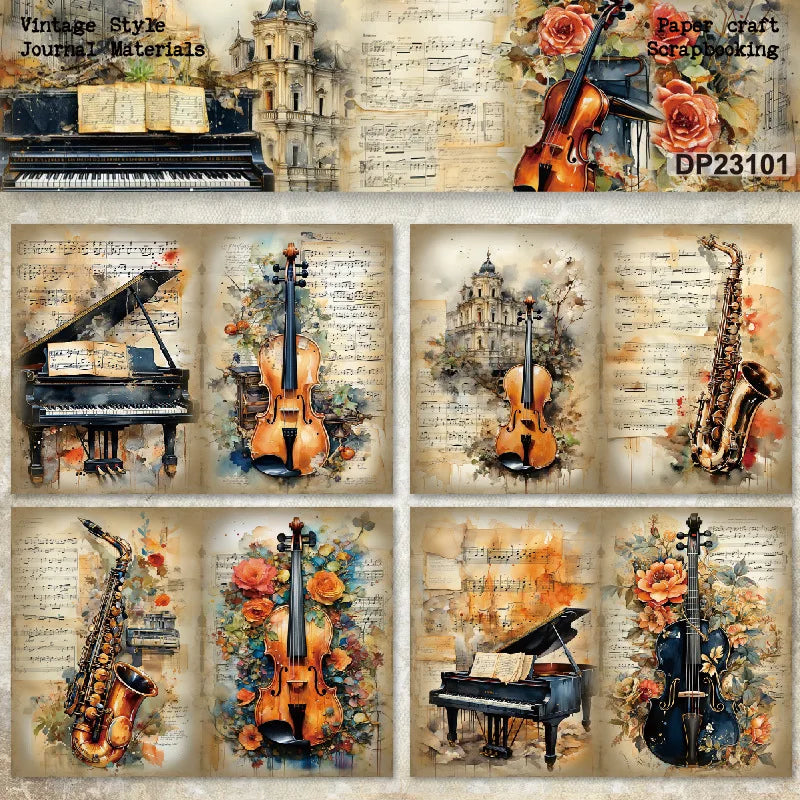 KLJUYP 8Sheets A5 Piano Guitar Scrapbooking Paper Pack