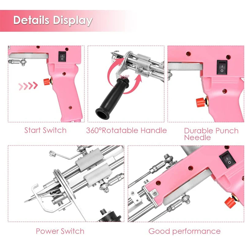 2-in-1 Pink Tufting Gun Kit with Yarn Trimmer & Cloth for Rug Making