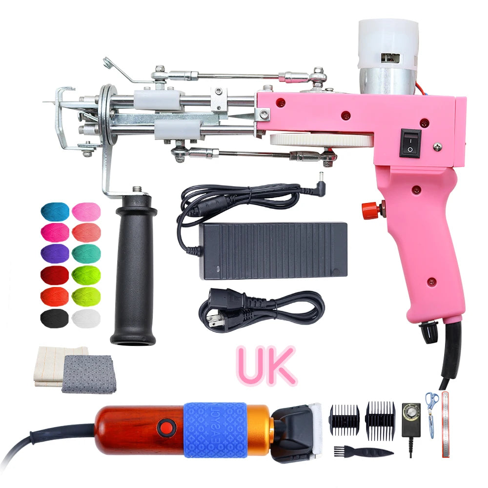 Electric Pink Tufting Gun – DIY Cut/Loop Pile Flocking Machine (100–240V)